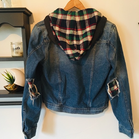 jean jacket with plaid inside